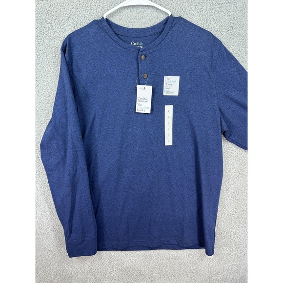 Croft & Barrow Shirt Mens Large Blue Extra Soft Henley Long Sleeve New